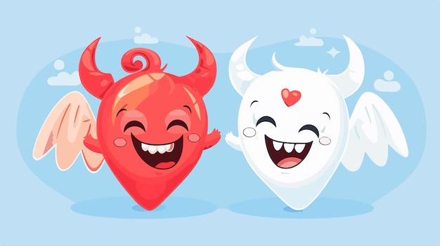 Cute Tooth Emoji Angel and Devil Isolated on Blue