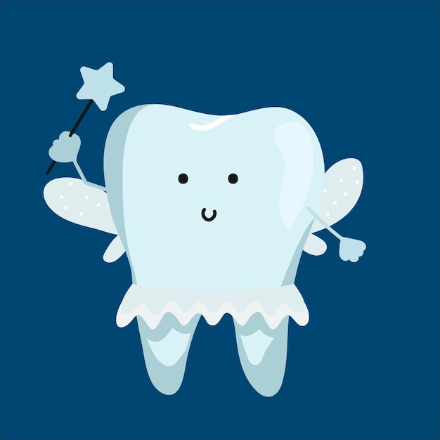 Cute tooth fairy wearing crown and holding a star magic wand vector illustration. Vector illustratio