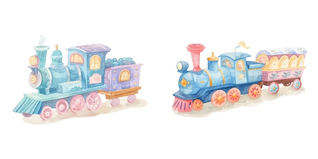 cute train watercolour vector illustration 19