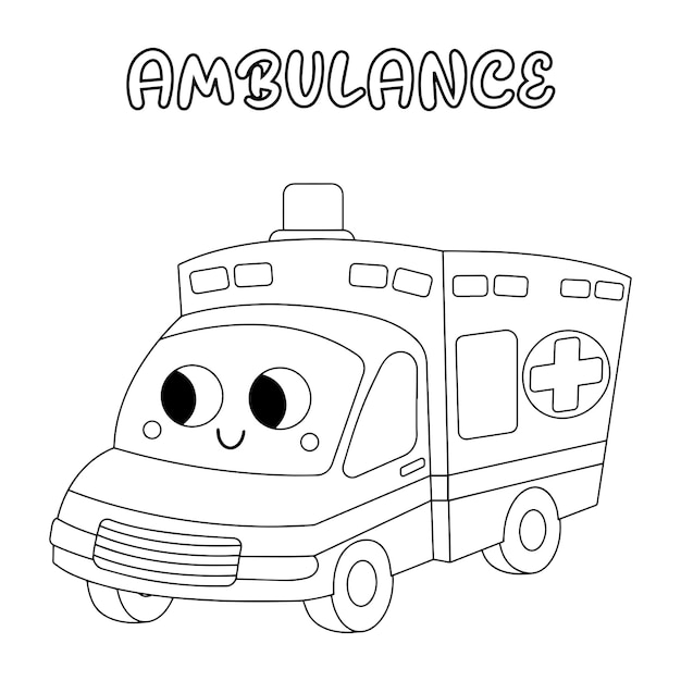 Vector cute transportation coloring page ambulance