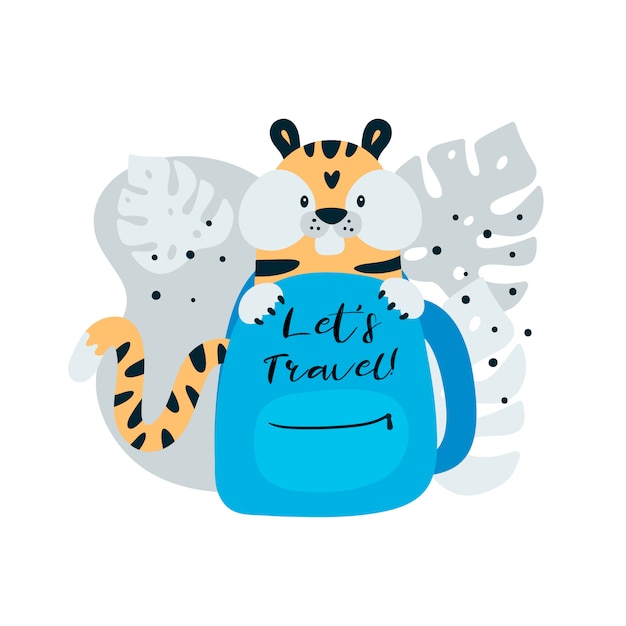 Cute travel tiger in backpack 