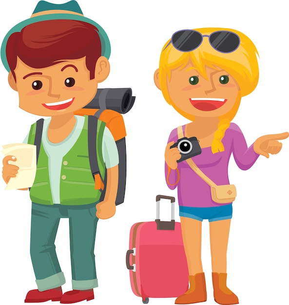 Cute traveller couple vector illustration