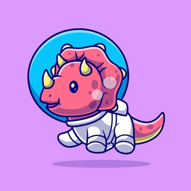 Cute Triceratops Dino Astronaut Cartoon Vector Icon Illustration Animal Science Isolated Flat Vector