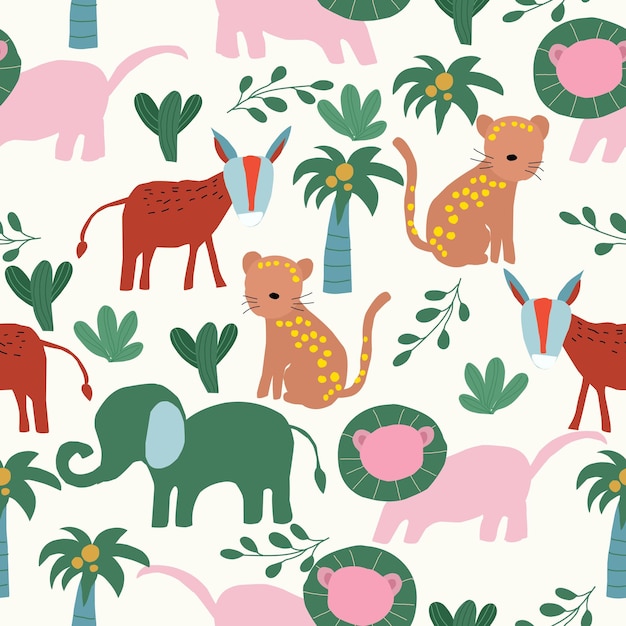 Cute Tropical Animal Seamless Pattern