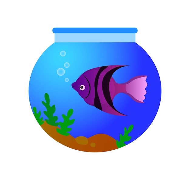 Cute tropical fish in aquarium vector illustration Colorful cartoon animal isolated on white background