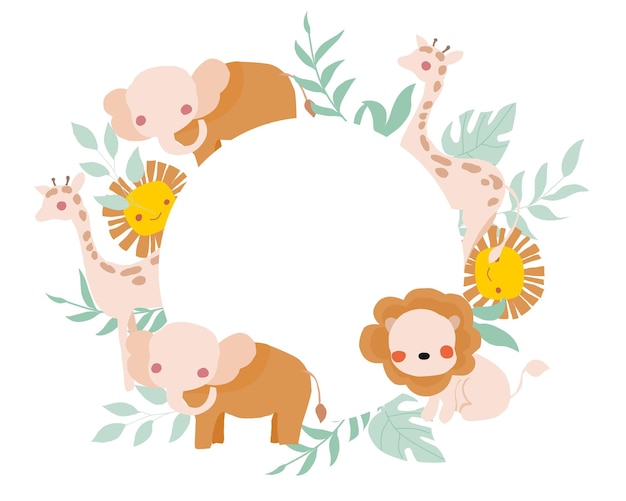 Cute Tropical Hand Drawn Animal Wreath