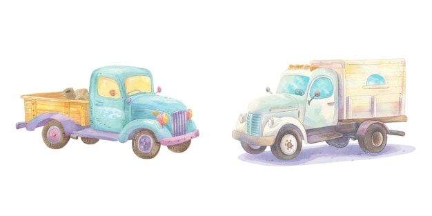 cute truck watercolour vector illustration 13