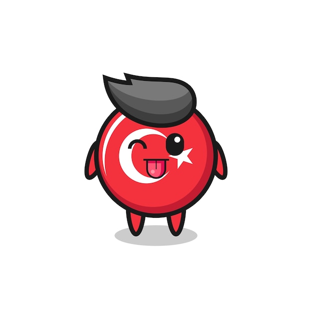 Cute turkey flag badge character in sweet expression while sticking out her tongue