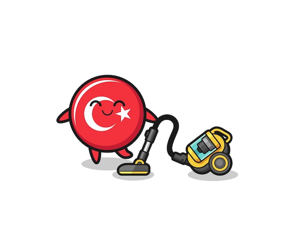 Cute turkey flag holding vacuum cleaner illustration