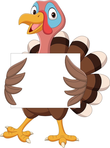 Cute turkey holding blank sign