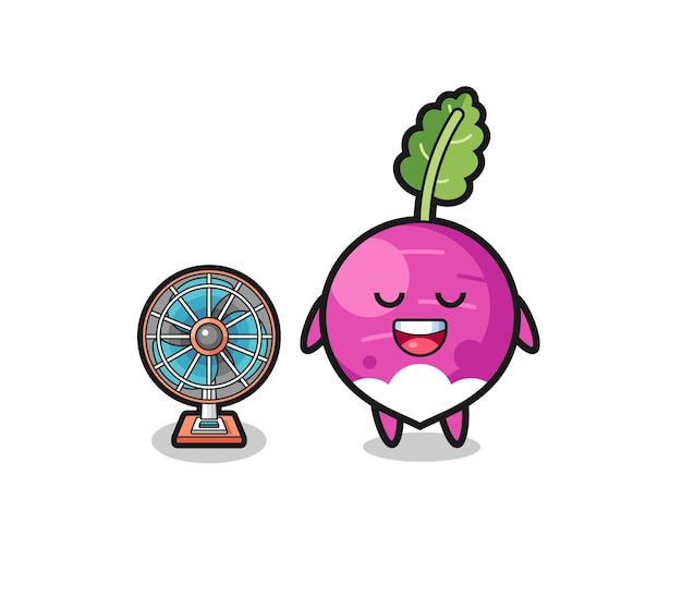 Cute turnip is standing in front of the fan cute design