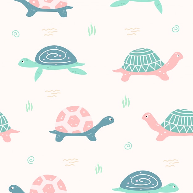 Cute Turtle Animal Seamless Pattern for Wallpaper