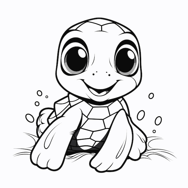 Cute turtle in black and white coloring Colouring book for kids turtle outline illustration