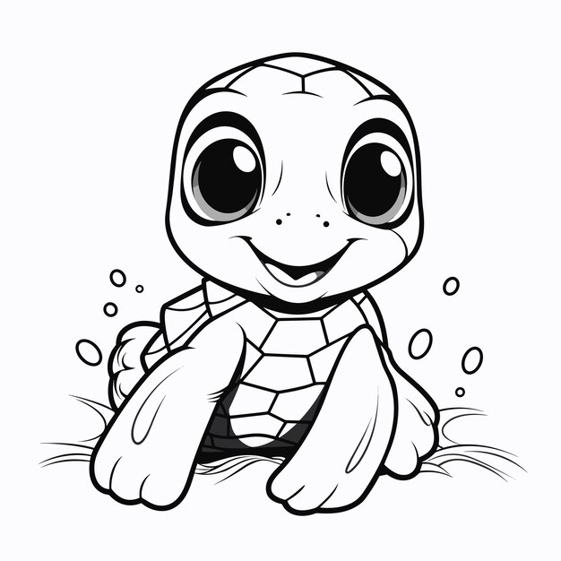 Vector cute turtle in black and white coloring colouring book for kids turtle outline illustration