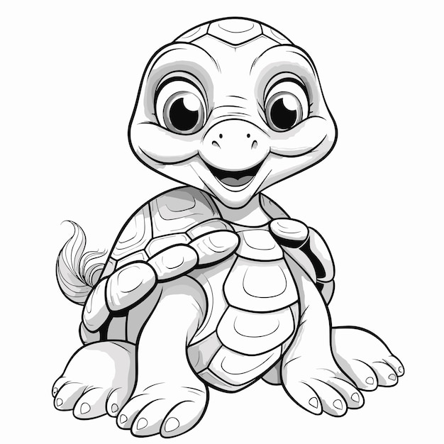 Vector cute turtle in black and white coloring colouring book for kids turtle outline illustration