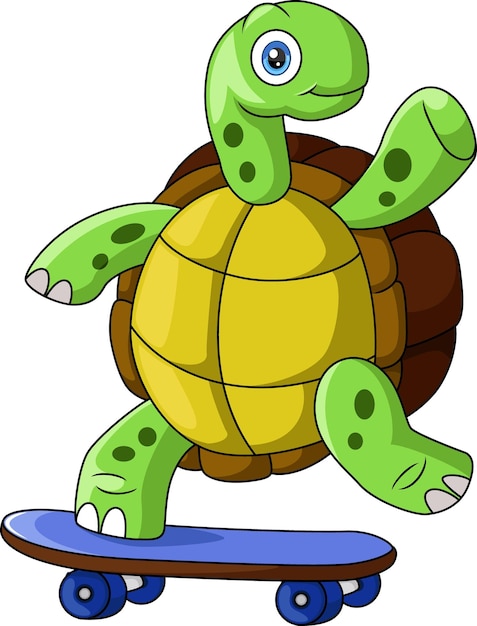 Vector cute turtle cartoon riding skateboard