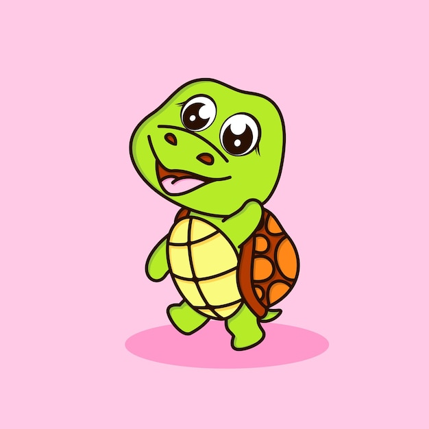 Cute turtle cartoon vector icon illustration flat cartoon style