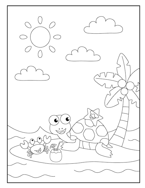 Cute turtle coloring page for kids