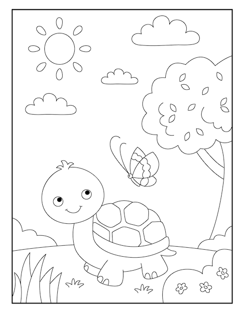 Cute turtle coloring page for kids