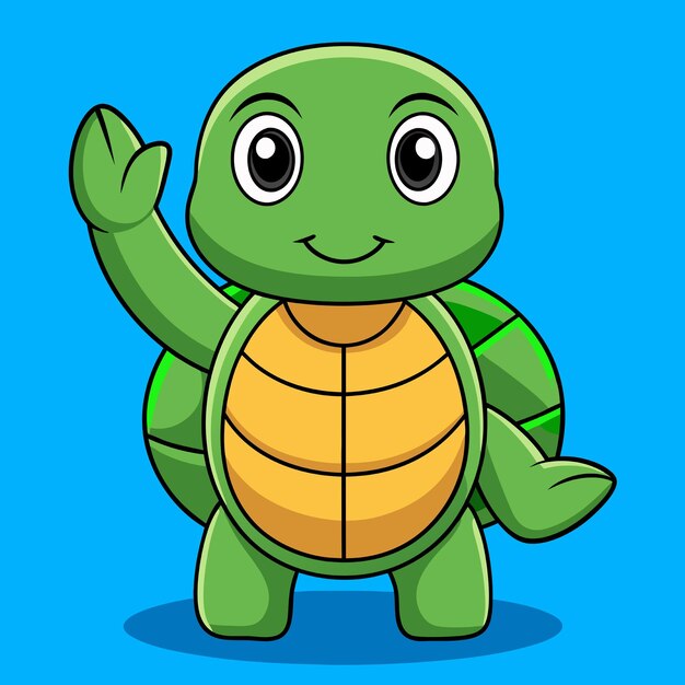 Vector cute turtle hand up vector icon illustration turtle mascot cartoon character animal icon concept white isolated flat cartoon style suitable for web landing page banner flyer sticker card