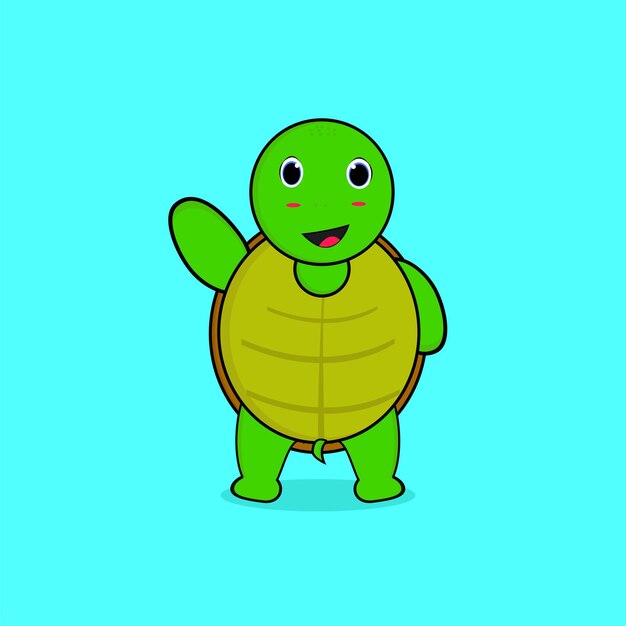 Vector cute turtle standing tall waving hand