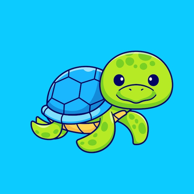 Cute Turtle Swimming Cartoon Vector Icon Illustration Animal Nature Icon Isolated Flat Vector