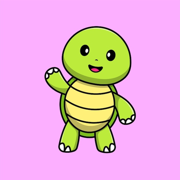 Cute Turtle Waving Hand Cartoon Vector Icon Illustration