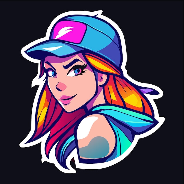 Vector cute twitch gamer girl hand drawn flat stylish cartoon sticker icon concept isolated illustration