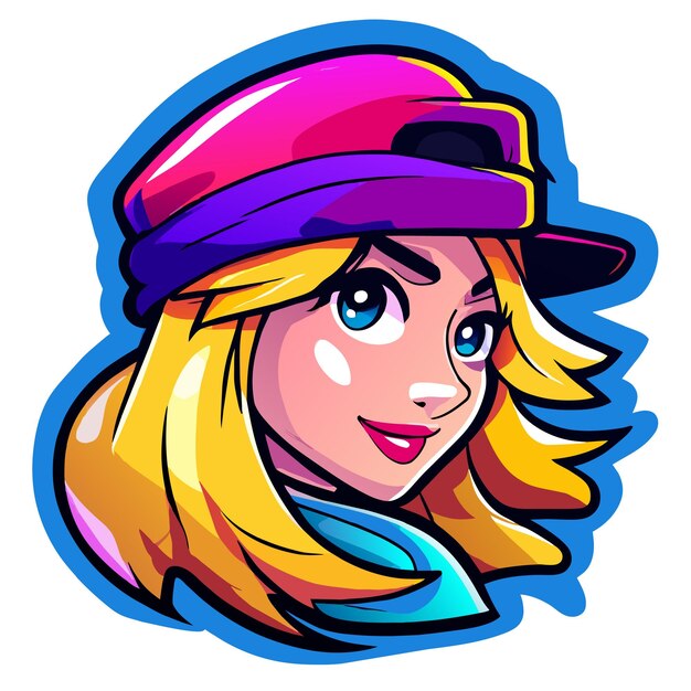 Vector cute twitch gamer girl hand drawn flat stylish cartoon sticker icon concept isolated illustration