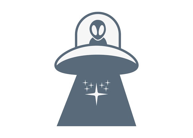 Cute UFO flying saucer logo vector icon isolated illustration