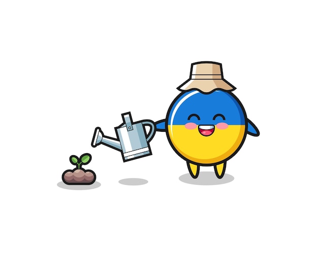 Cute ukraine flag is watering plant seeds