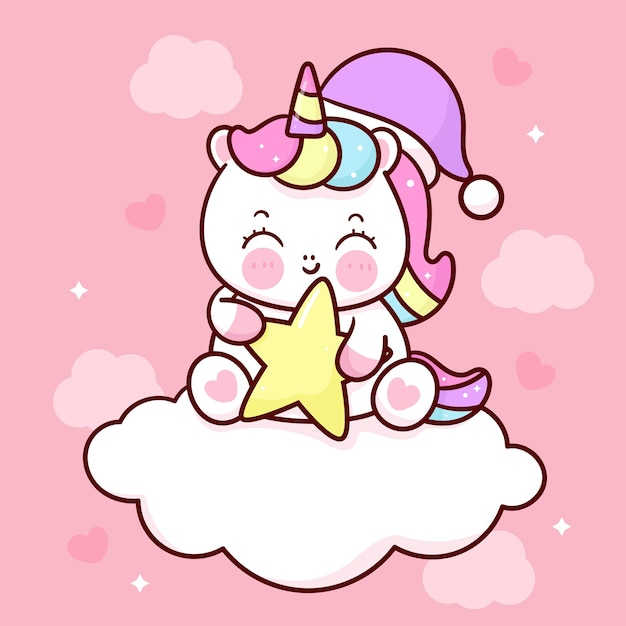 Cute unicorn baby hug star sweet dream cartoon