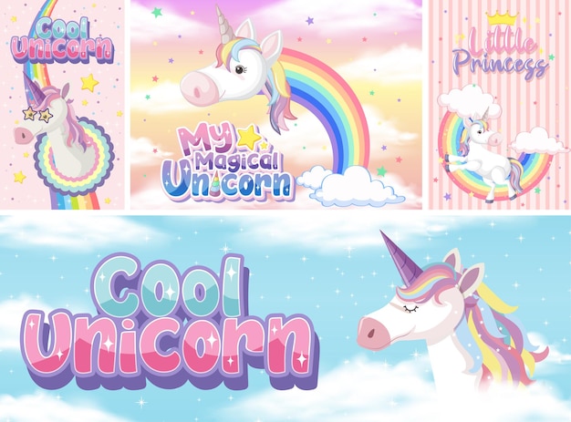 Cute unicorn banner on pastel background