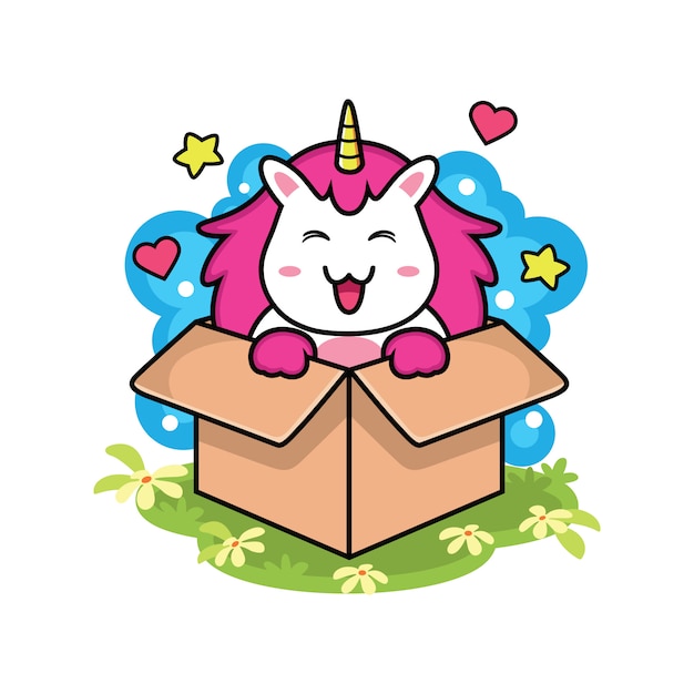 Cute unicorn in box with love