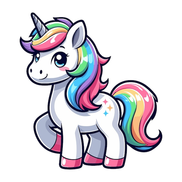 Cute unicorn cartoon character vector illustration happy adorable magic unicorn