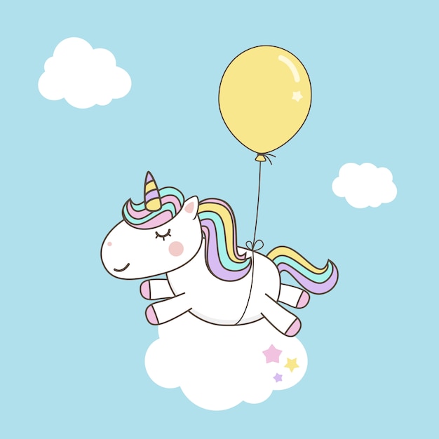 Cute Unicorn Cartoon Character vectors with pastel rainbow . Kawaii Filly Unicorn