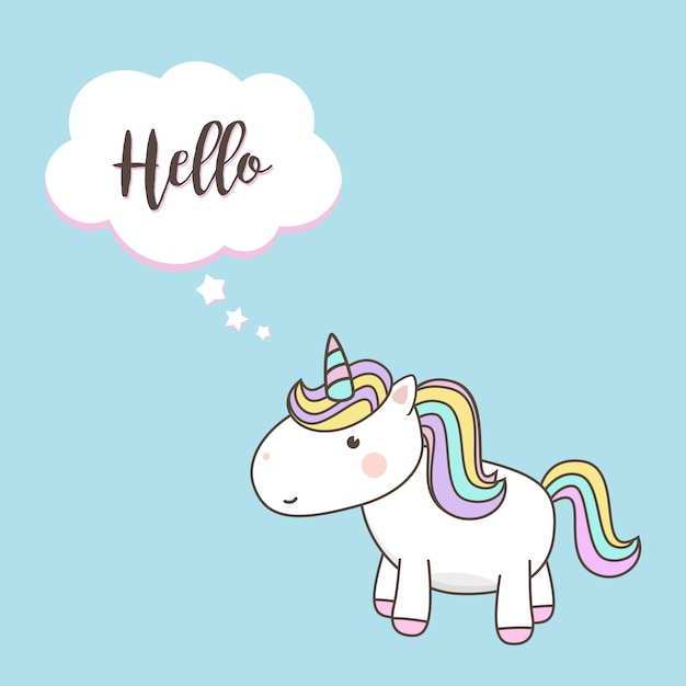 Cute Unicorn Cartoon Character vectors with pastel rainbow . Kawaii Filly Unicorn