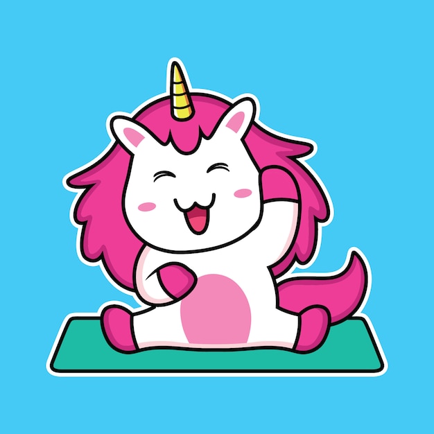 Cute unicorn cartoon doing yoga