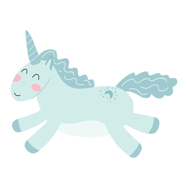 Cute unicorn in cartoon flat style Vector illustration of baby horse pony animal in tyrquoise color for fabric print apparel children textile design card