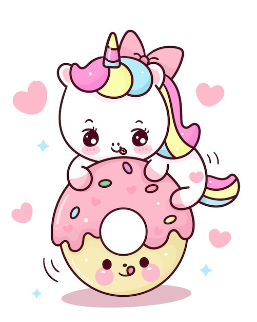 Cute unicorn cartoon girly and sweet donut valentine day kawaii clipart