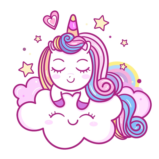 Cute unicorn cartoon hand drawn style