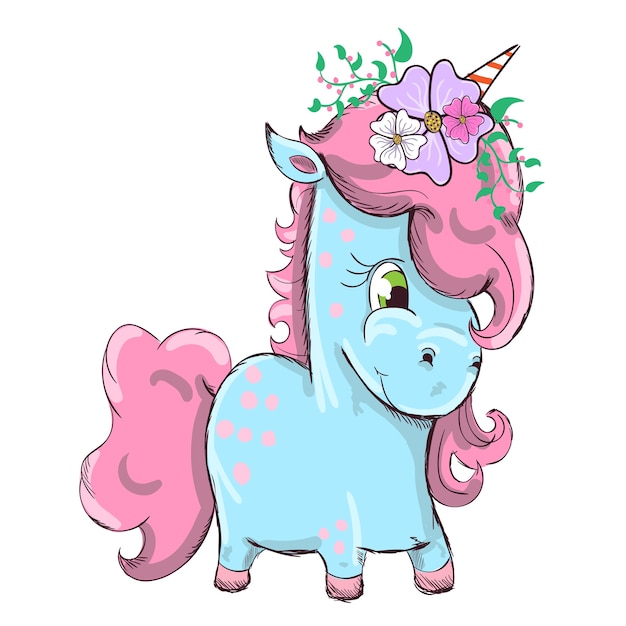 Cute unicorn cartoon hand drawn