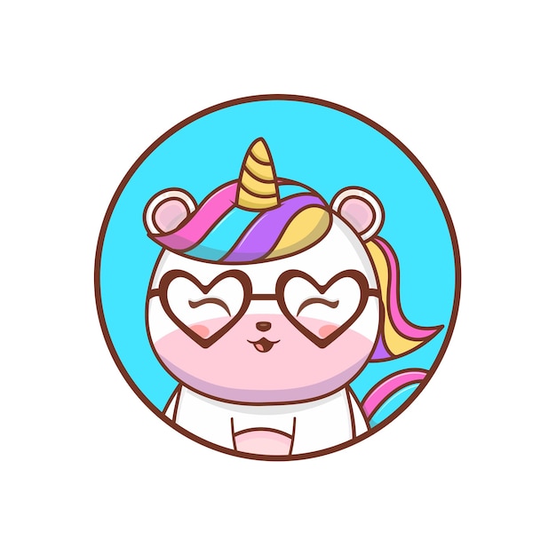 Cute unicorn cartoon illustration animal with glasses nature concept isolated  flat cartoon styl