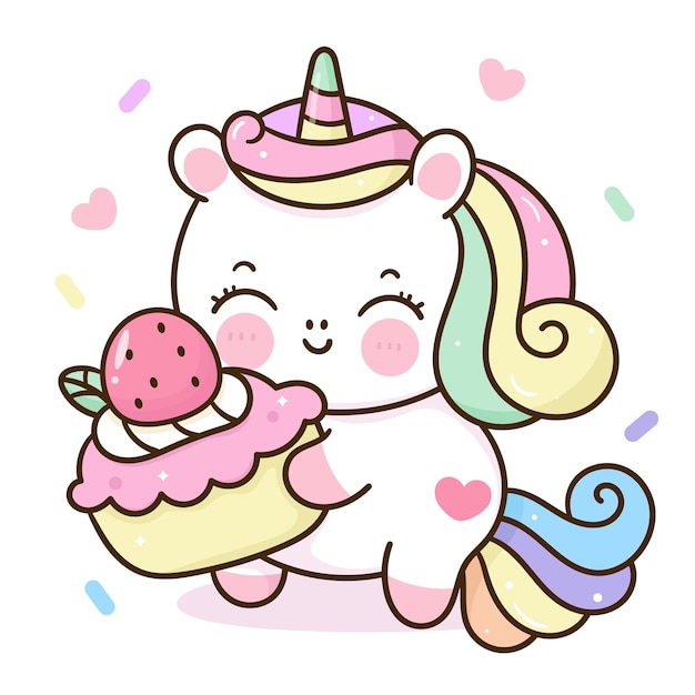 Cute unicorn cartoon and sweet cupcake valentine day kawaii clipart