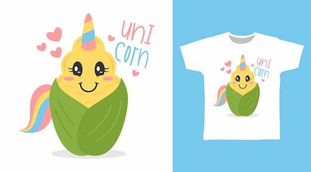 Cute unicorn cartoon tee designs concept