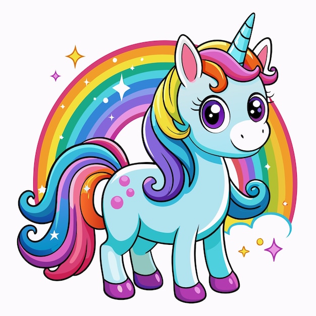 Cute Unicorn Cartoon vector with rainbow mane and tail Beautiful Unicorn Cartoon Vector on Background