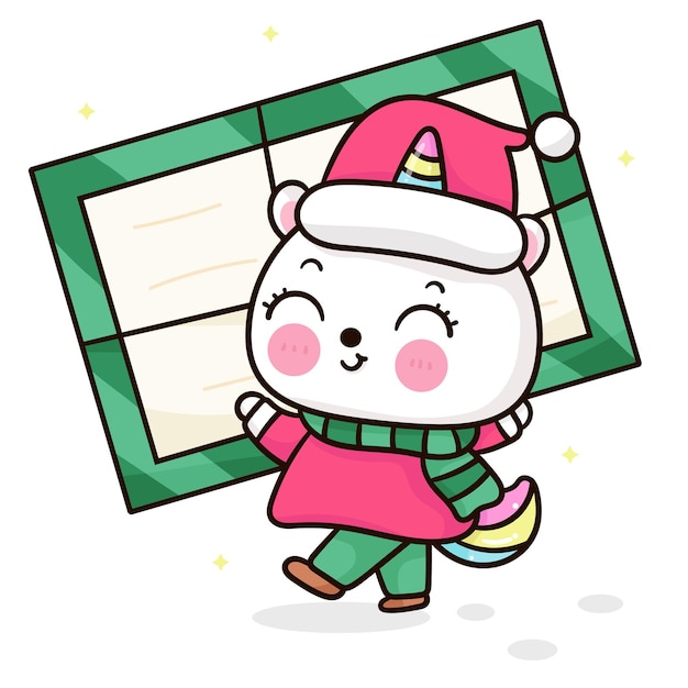 Cute unicorn cat with Christmas letter kawaii animal