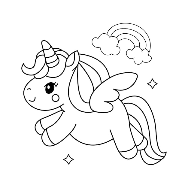 Cute Unicorn Coloring Element for Kids