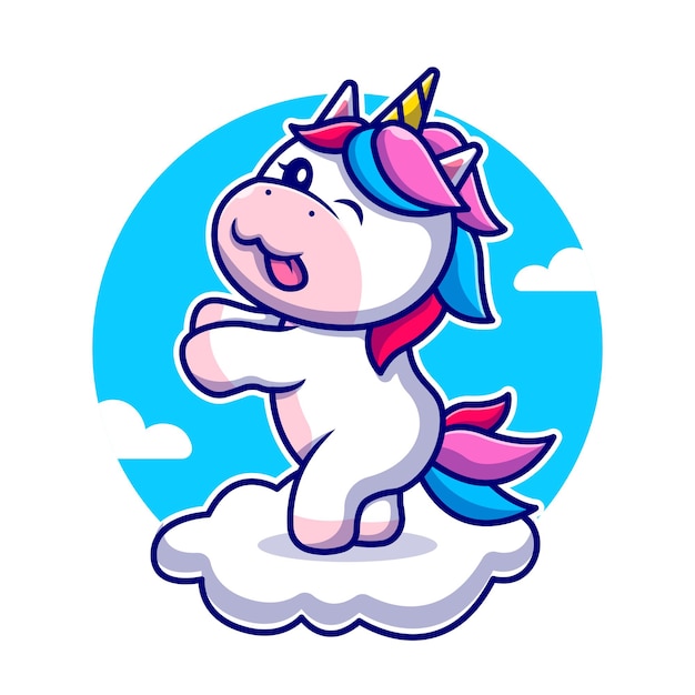 Cute Unicorn Dancing On Cloud Cartoon   Icon Illustration. Animal Nature Icon   Isolated    . Flat Cartoon Style