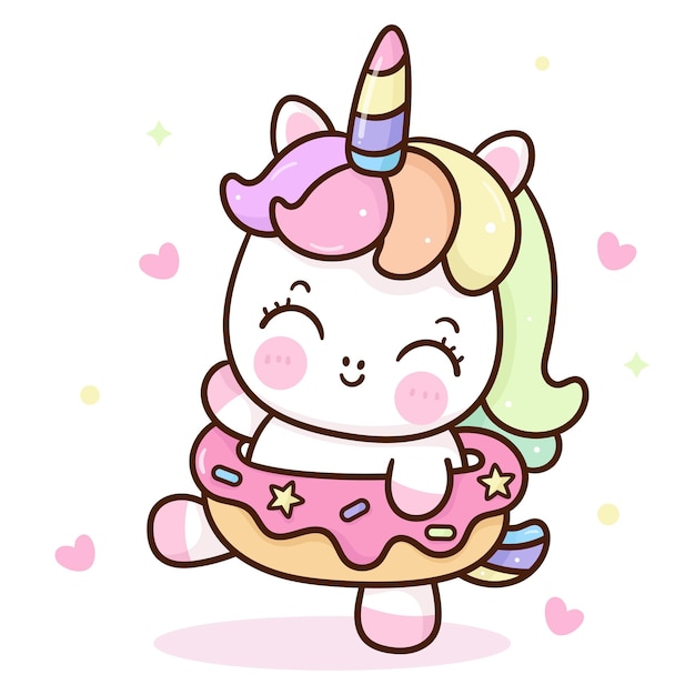 Cute unicorn donut pony cartoon kawaii illustration